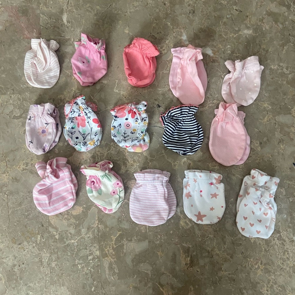 Assorted Pink Baby Mittens Set of 15
